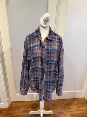Diesel Blue and Rust Plaid Lightweight Shirt Jacket